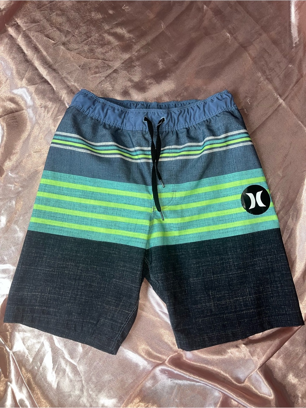 Hurley Blue and Green Striped Swim Trunks